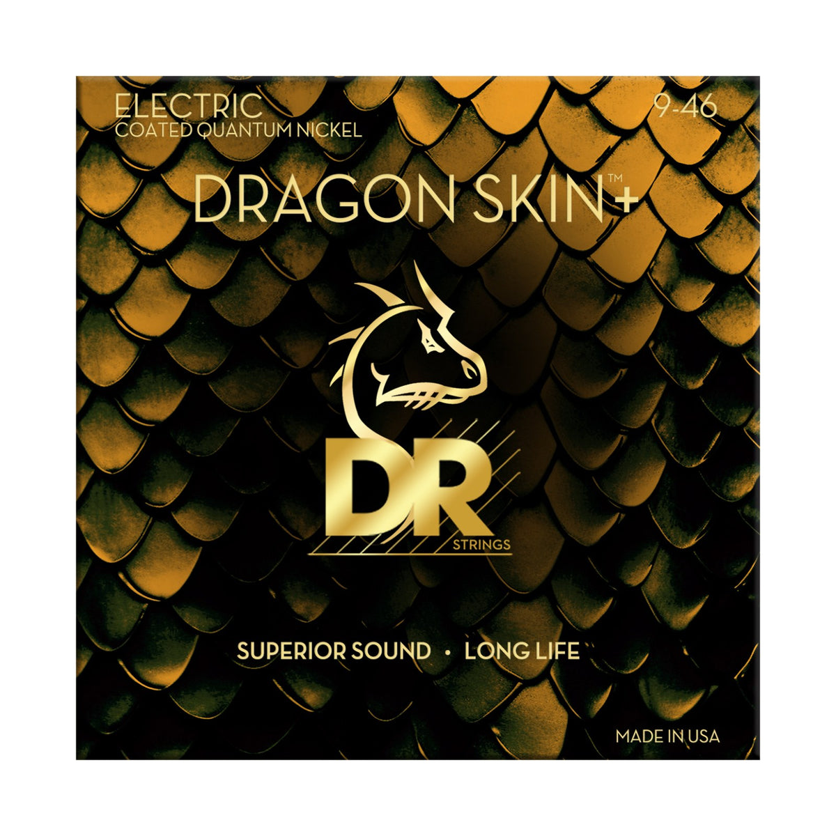 Dây DR Dragon Skin+ DEQ-9/46 9-46 Light - Medium – bao bì mặt trước, in MADE IN USA