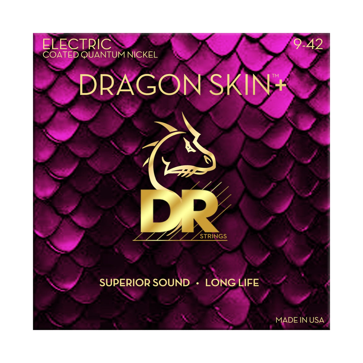 Dây DR Dragon Skin+ DEQ-9 9-42 Light – bao bì mặt trước, in MADE IN USA