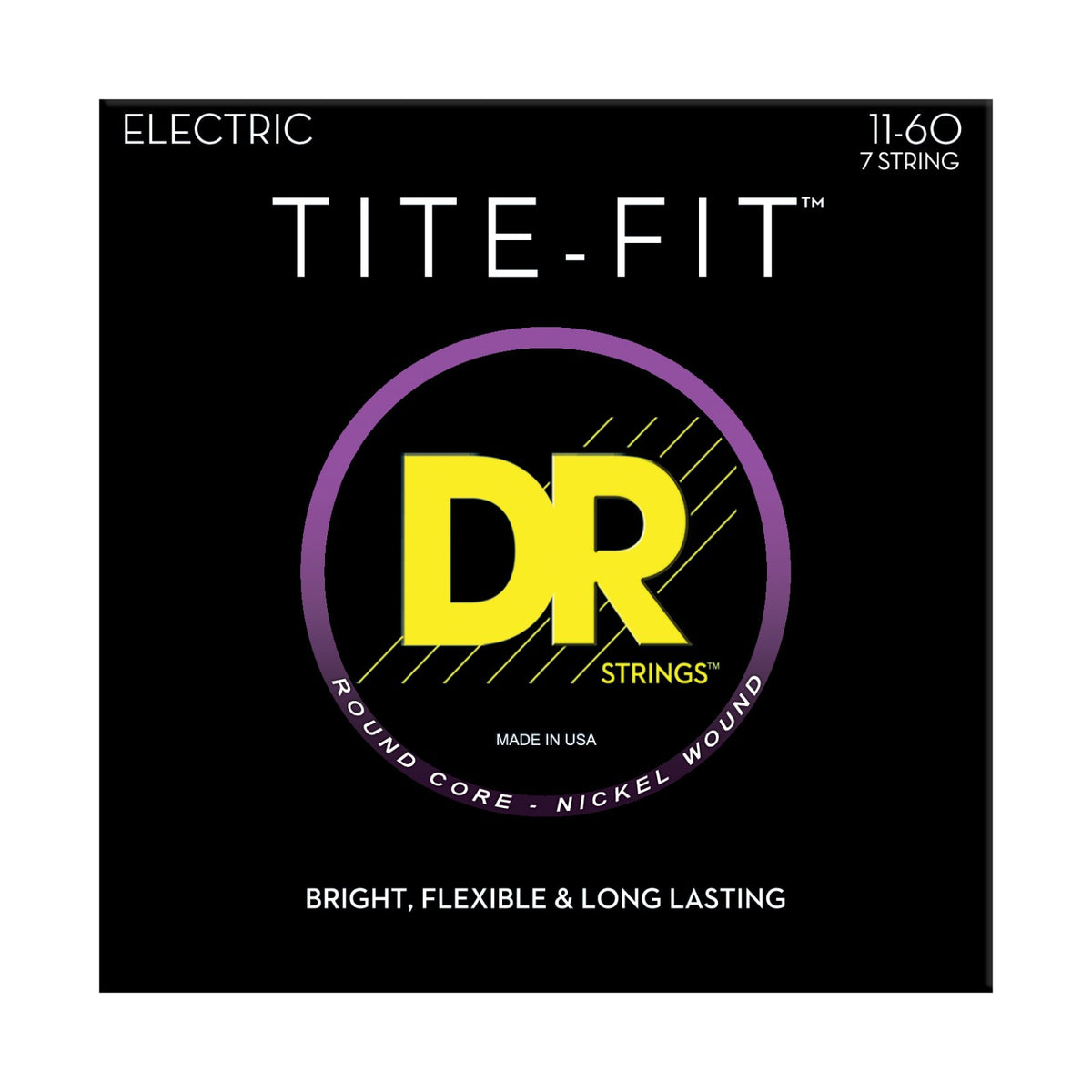 Dây DR Tite-Fit EH7-11 11-60 Heavy 7-String – bao bì mặt trước, in MADE IN USA