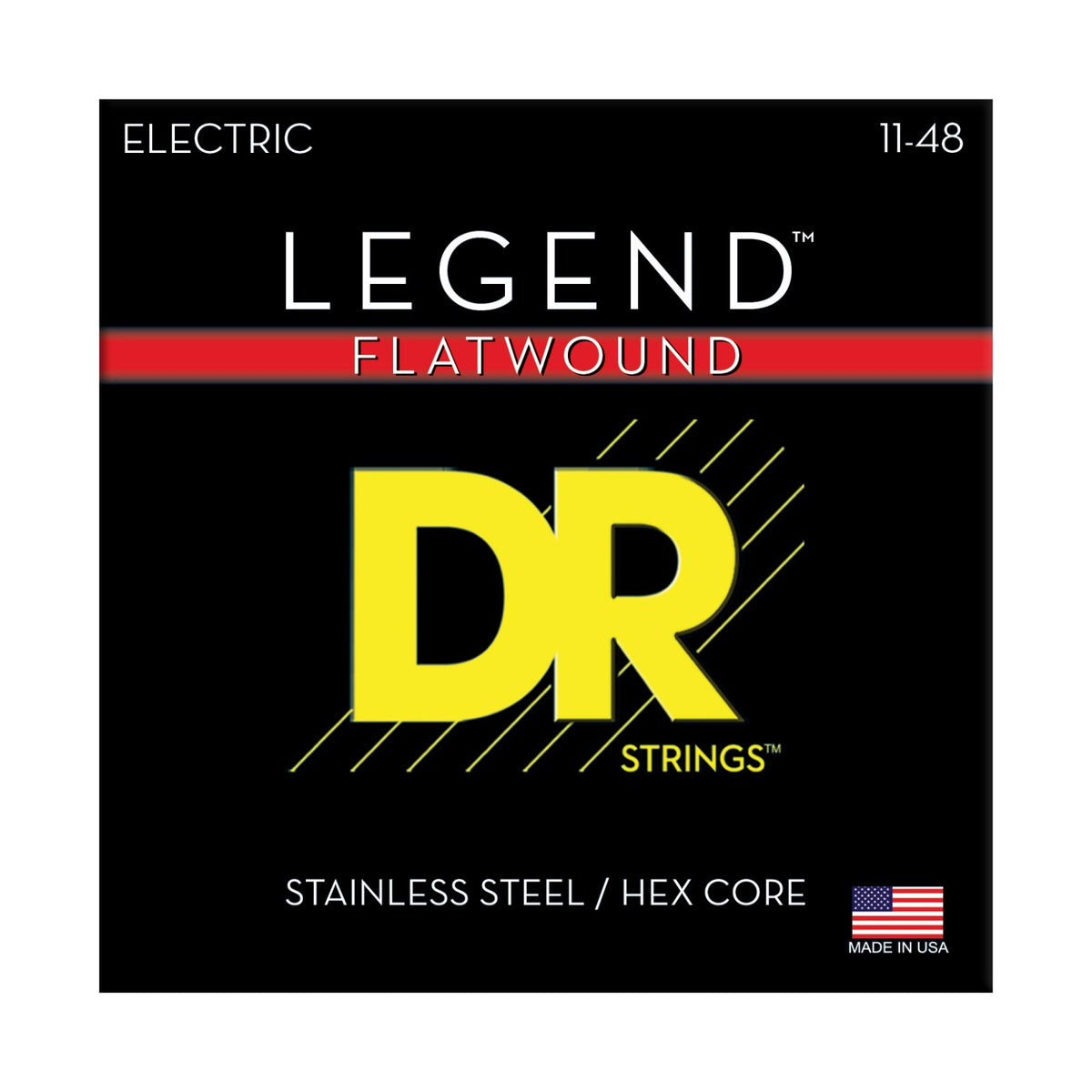 Dây DR Legend Flatwound FL-11 11-48 Medium - Light – bao bì mặt trước, in MADE IN USA
