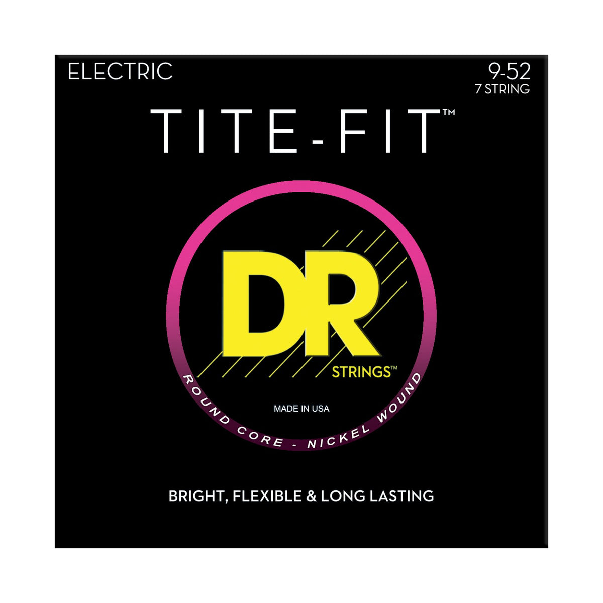 Dây DR Tite-Fit LT7-9 9-52 Light 7-String – bao bì mặt trước, in MADE IN USA