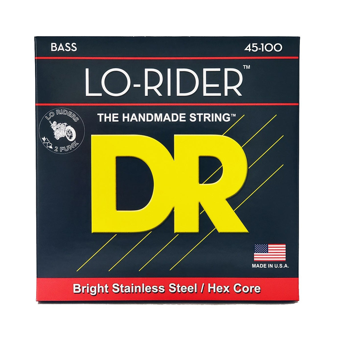Dây DR Lo-Rider MLH-45 45-100 Medium - Light – bao bì mặt trước, in MADE IN USA