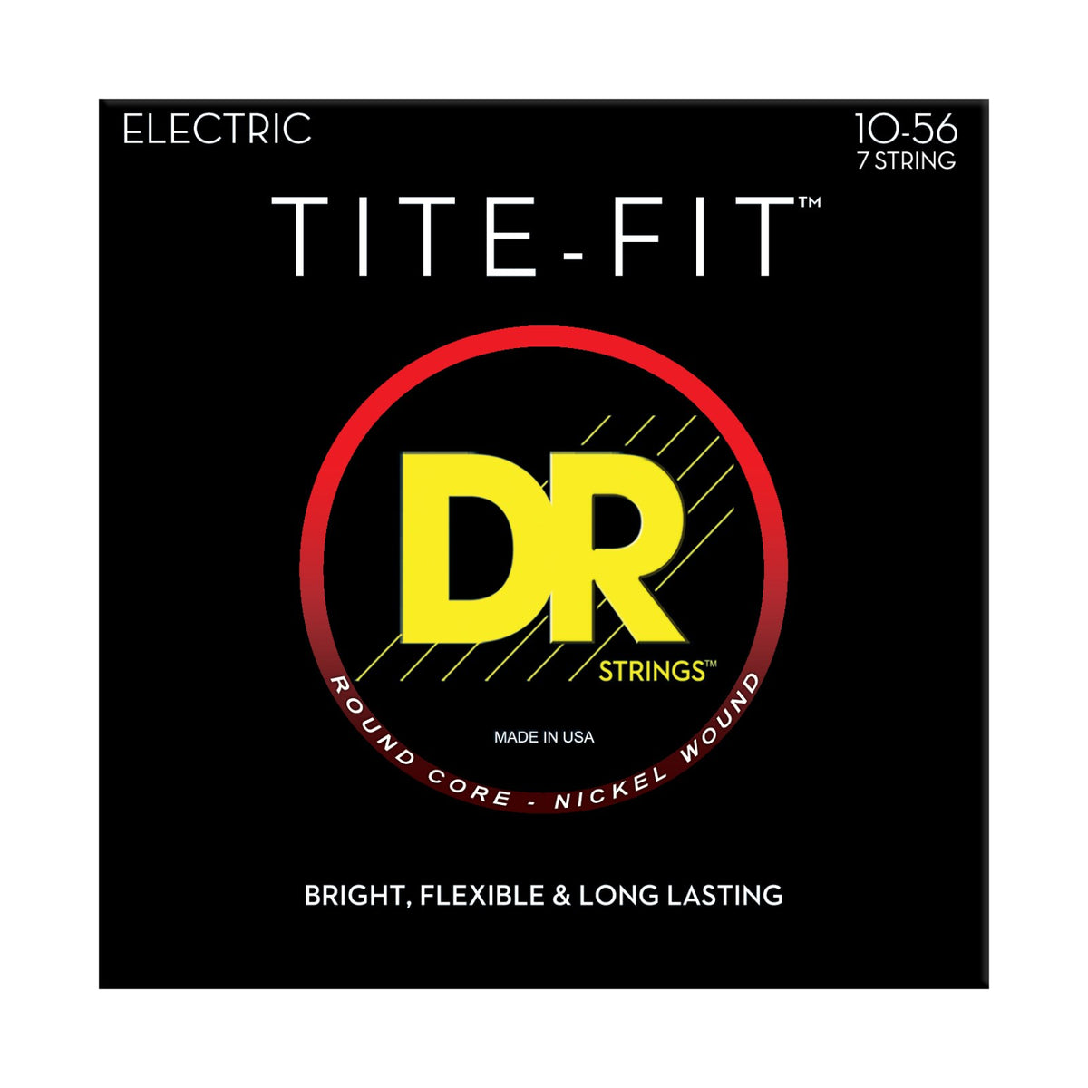 Dây DR Tite-Fit MT7-10 10-56 Medium 7-String – bao bì mặt trước, in MADE IN USA