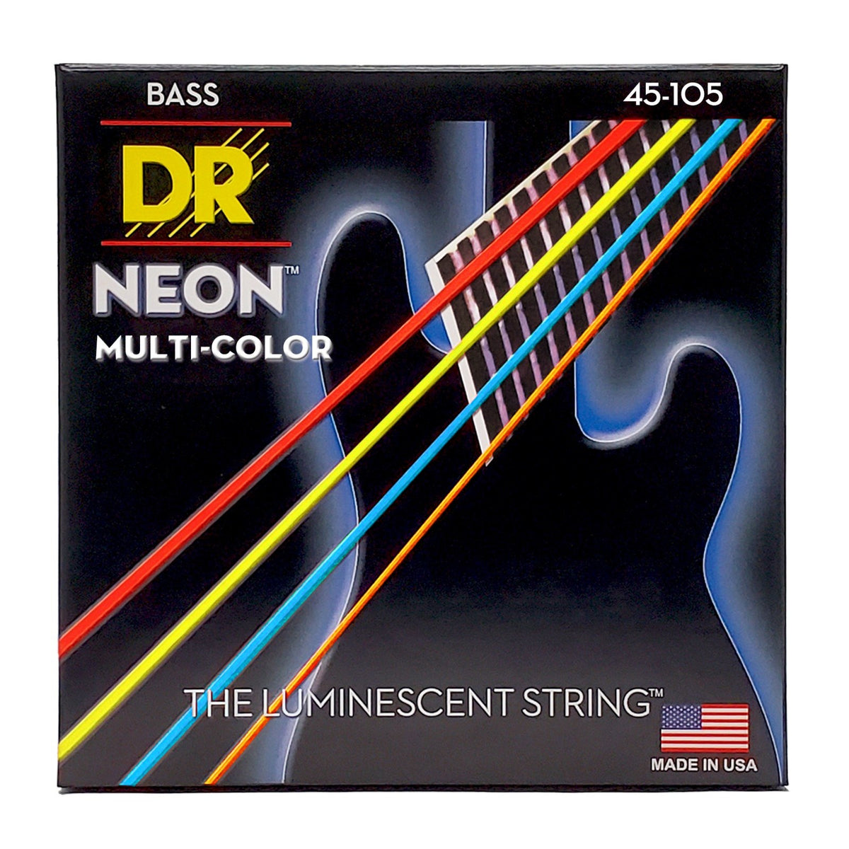 Dây DR Hi-Def Neon NMCB-45 45-105 Medium – bao bì mặt trước, in MADE IN USA