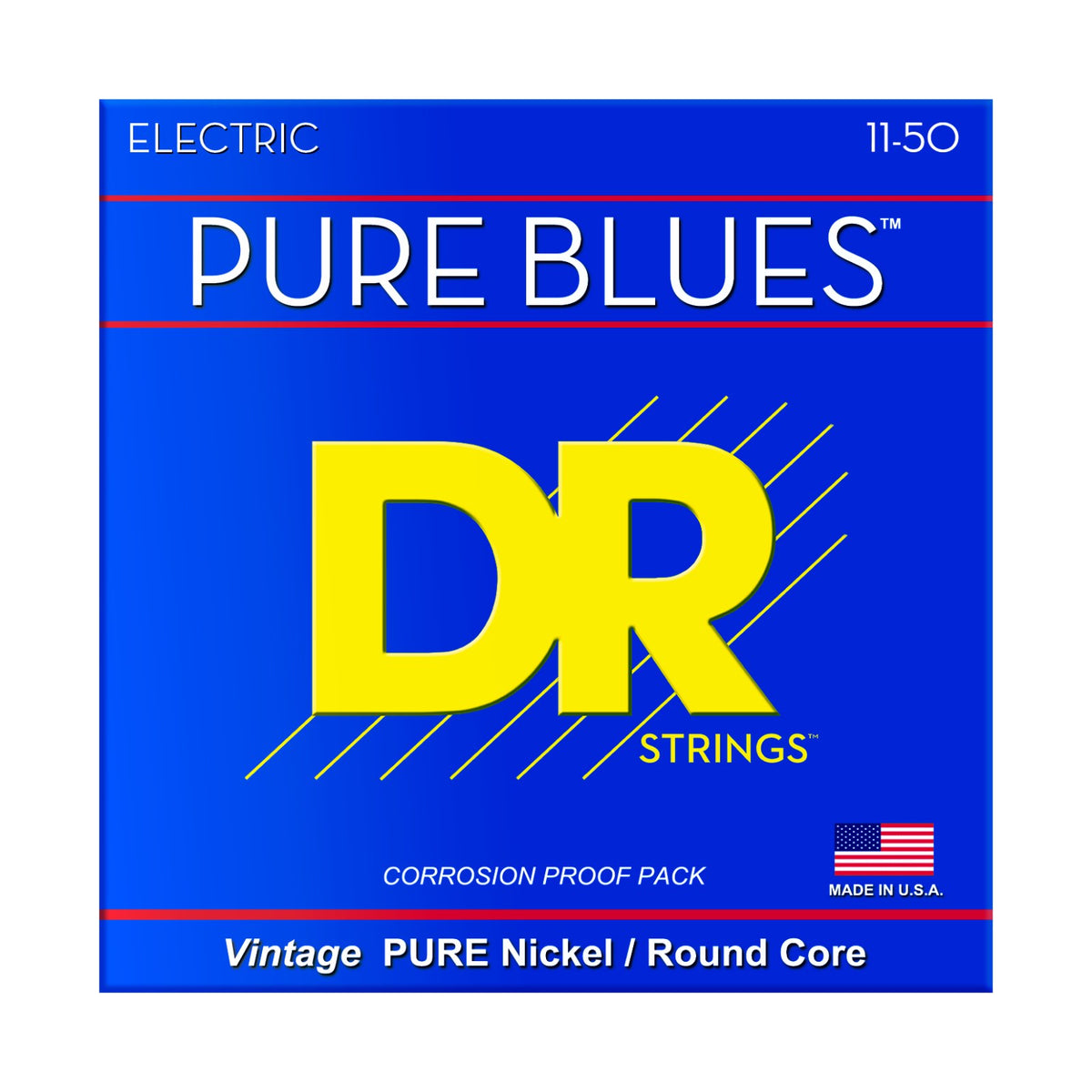 Dây DR Pure Blues PHR-11 11-50 Heavy – bao bì mặt trước, in MADE IN USA