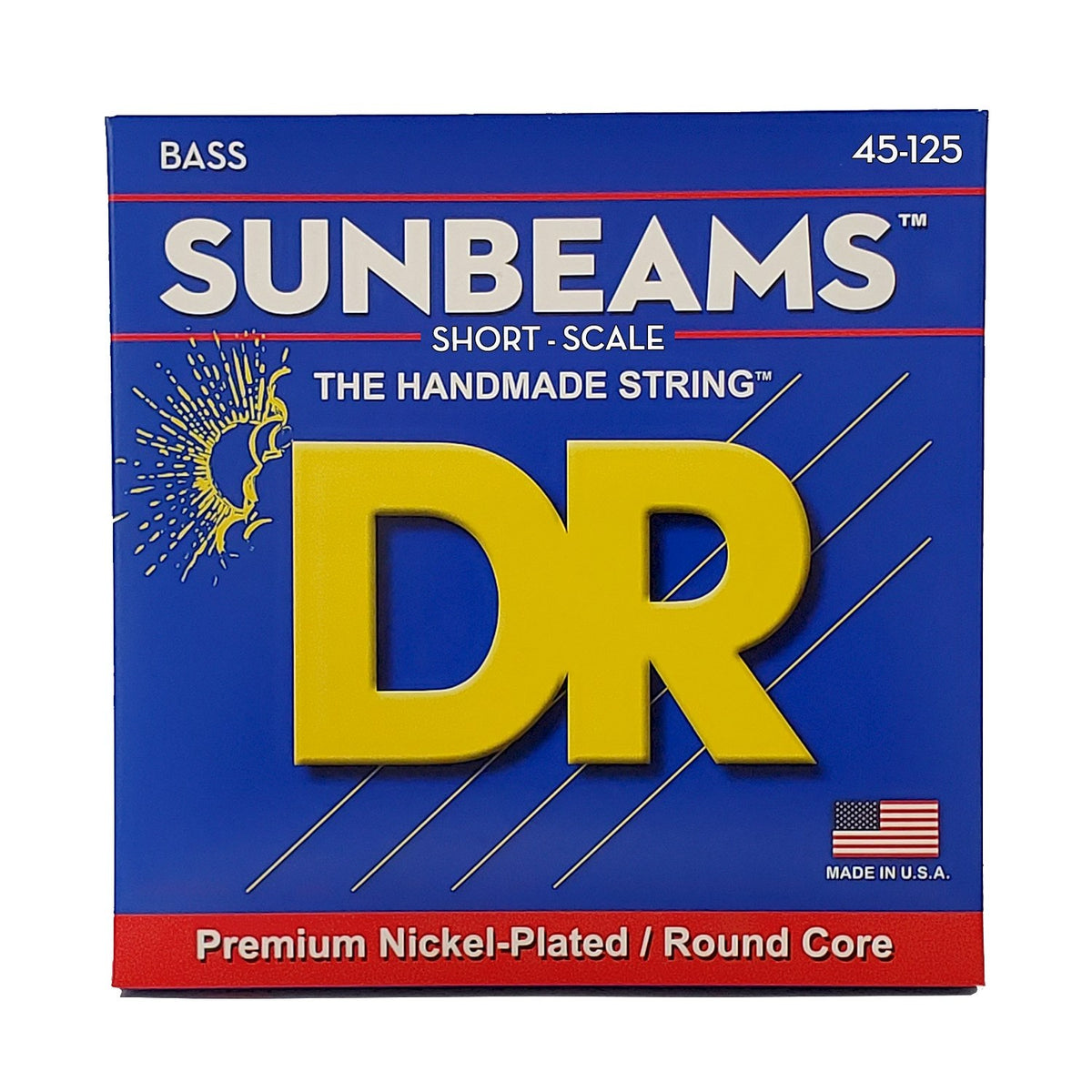 Dây DR Sunbeam SNMR5-45 45-125 Medium Short Scale 5-String – bao bì mặt trước, in MADE IN USA
