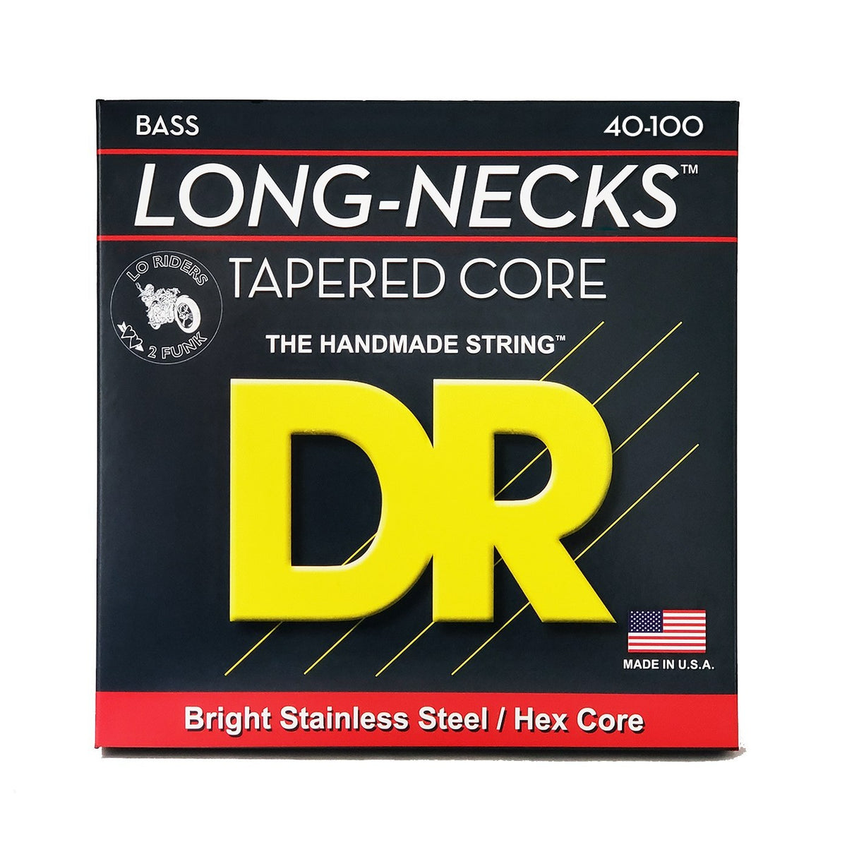 Dây DR Long-Necks Taper TLH-40 40-100 Light – bao bì mặt trước, in MADE IN USA