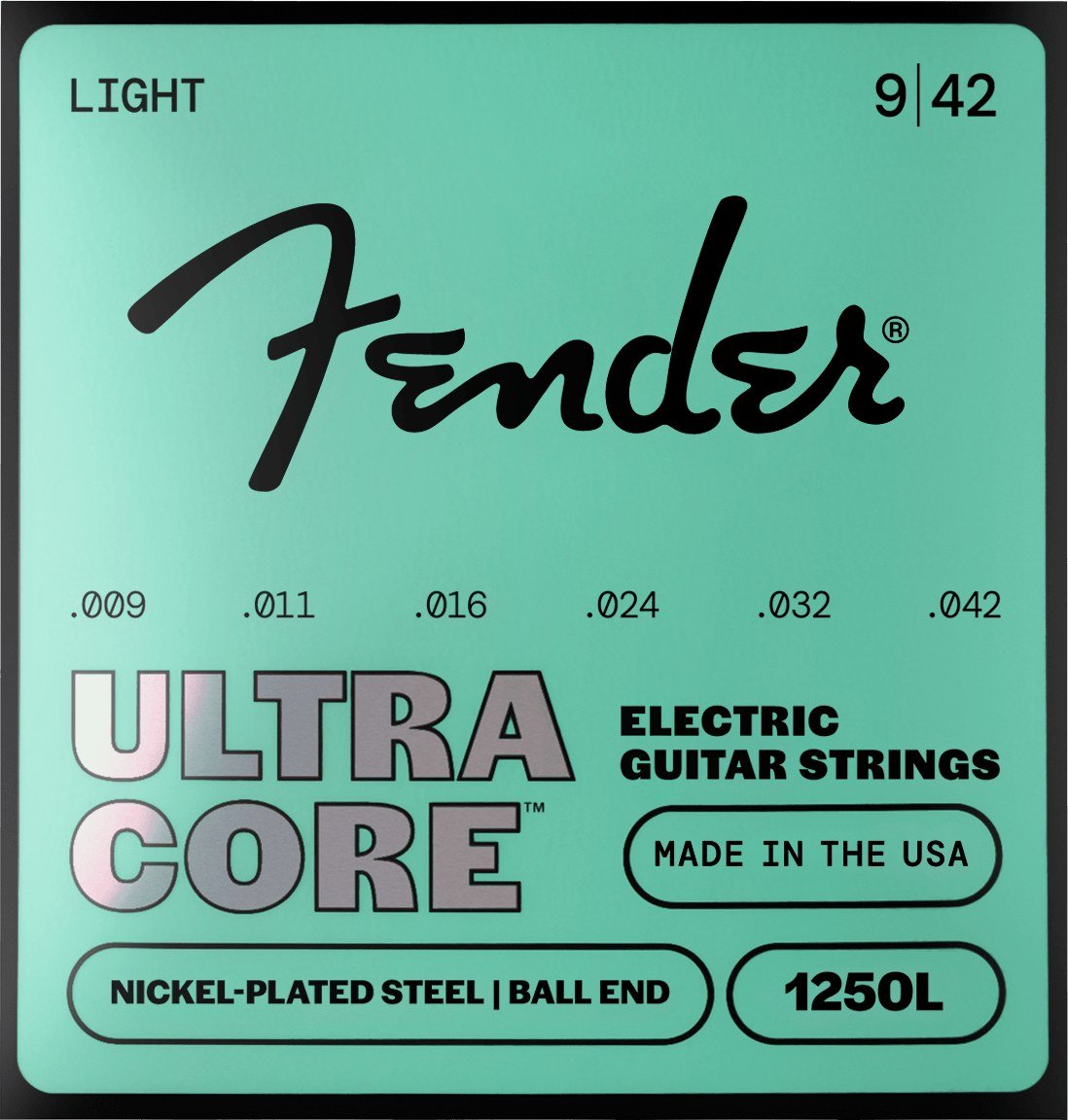 Dây Fender UltraCore 1250L 9-42 Light – bao bì mặt trước mẫu mới, in MADE IN THE USA