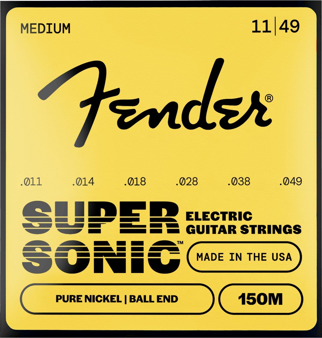 Dây Fender SuperSonic 150M 11-49 Medium – bao bì mặt trước mẫu mới, in MADE IN THE USA