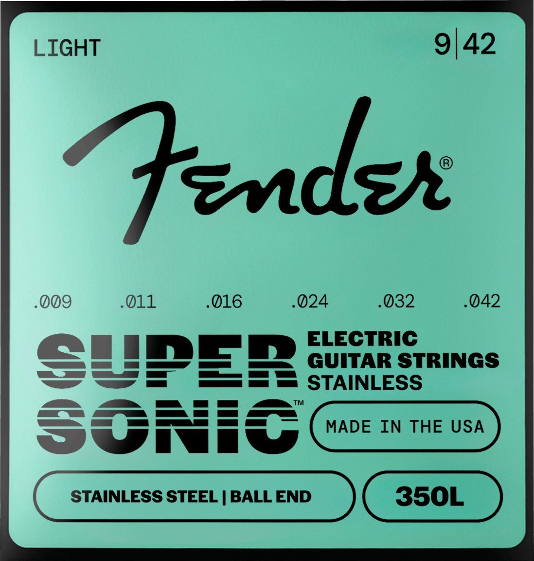 Dây Fender SuperSonic 350L 9-42 Light – bao bì mặt trước mẫu mới, in MADE IN THE USA