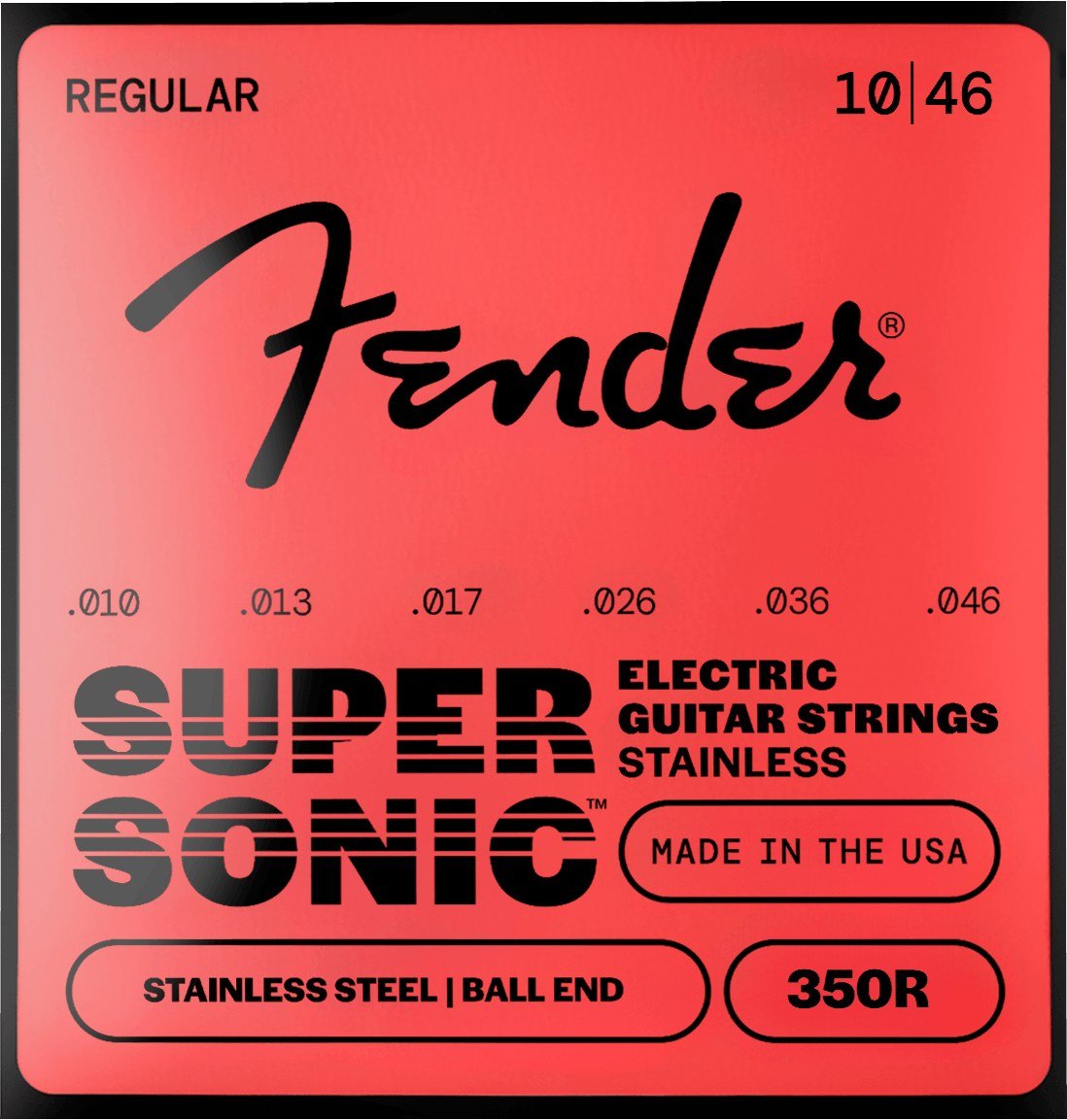 Dây Fender SuperSonic 350R 10-46 Regular – bao bì mặt trước mẫu mới, in MADE IN THE USA