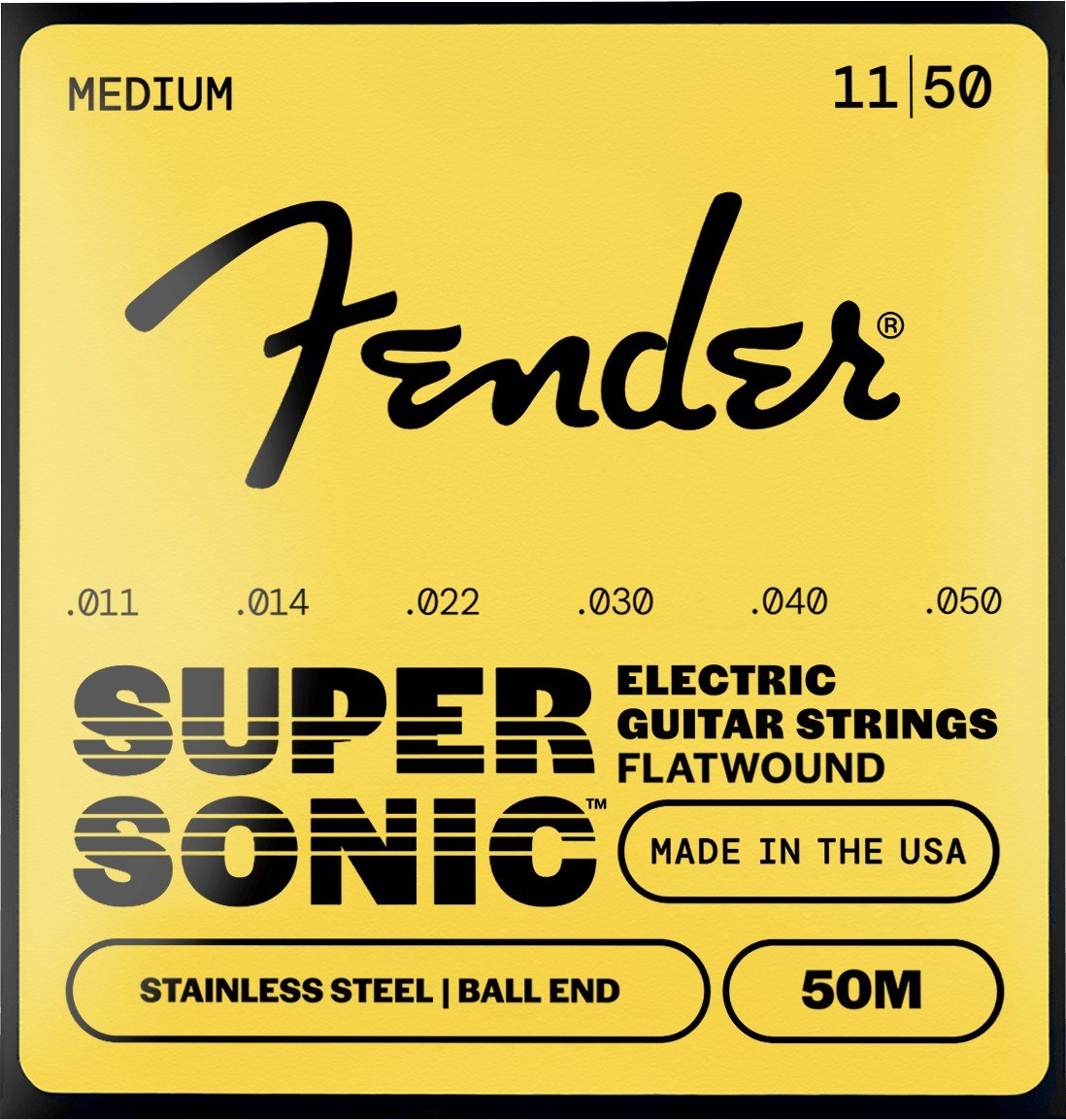 Dây Fender SuperSonic 50M 11-50 Medium – bao bì mặt trước mẫu mới, in MADE IN THE USA