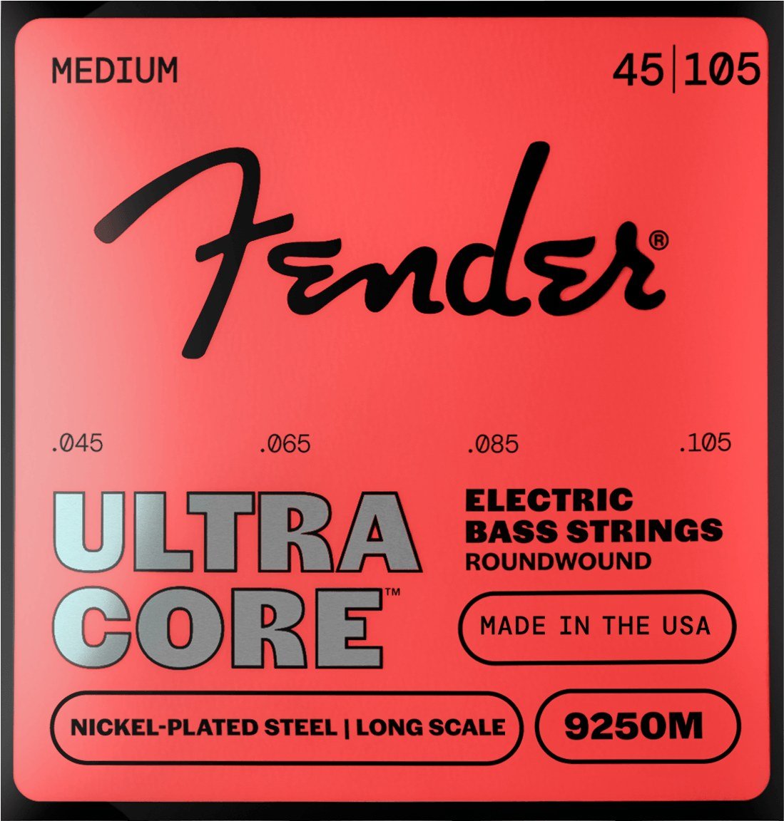 Dây Fender UltraCore 9250M 45-105 Medium – bao bì mặt trước mẫu mới, in MADE IN THE USA