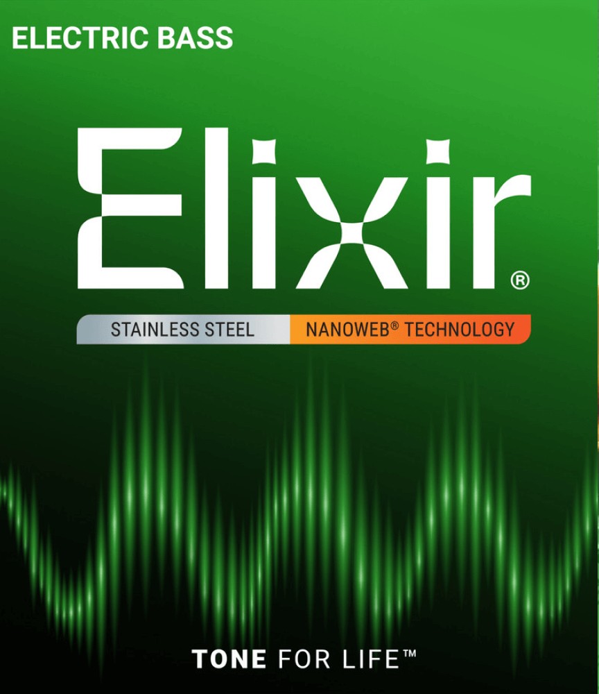 Bao bì dây bass Elixir Stainless Steel Nanoweb – mặt trước