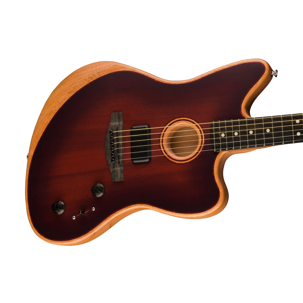 Đàn Guitar Điện Fender American Acoustasonic Jazzmaster All-Mahogany màu Bourbon Burst – góc nghiêng