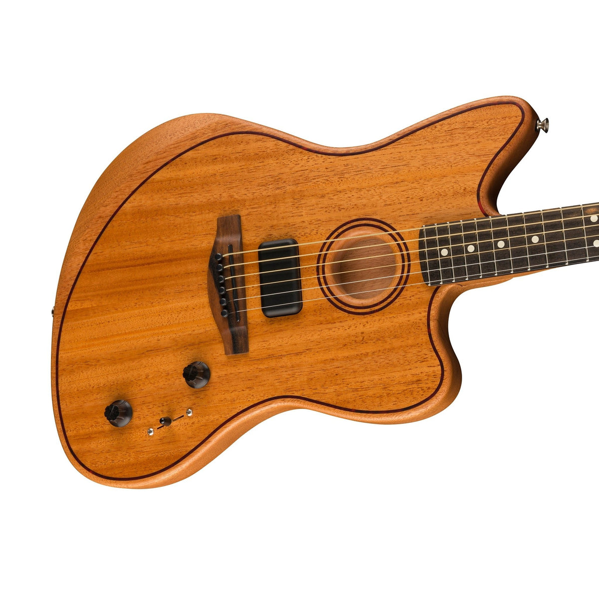 Đàn Guitar Điện Fender American Acoustasonic Jazzmaster All-Mahogany màu Natural – góc nghiêng