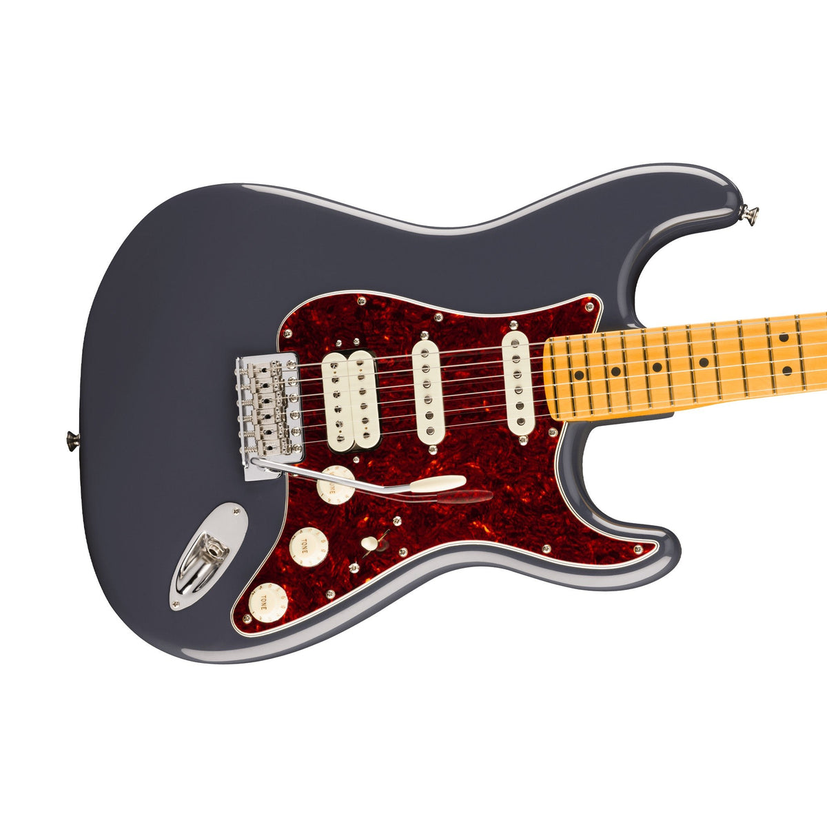 Đàn Guitar Điện Fender American Professional Classic Stratocaster HSS màu Faded Black – góc nghiêng