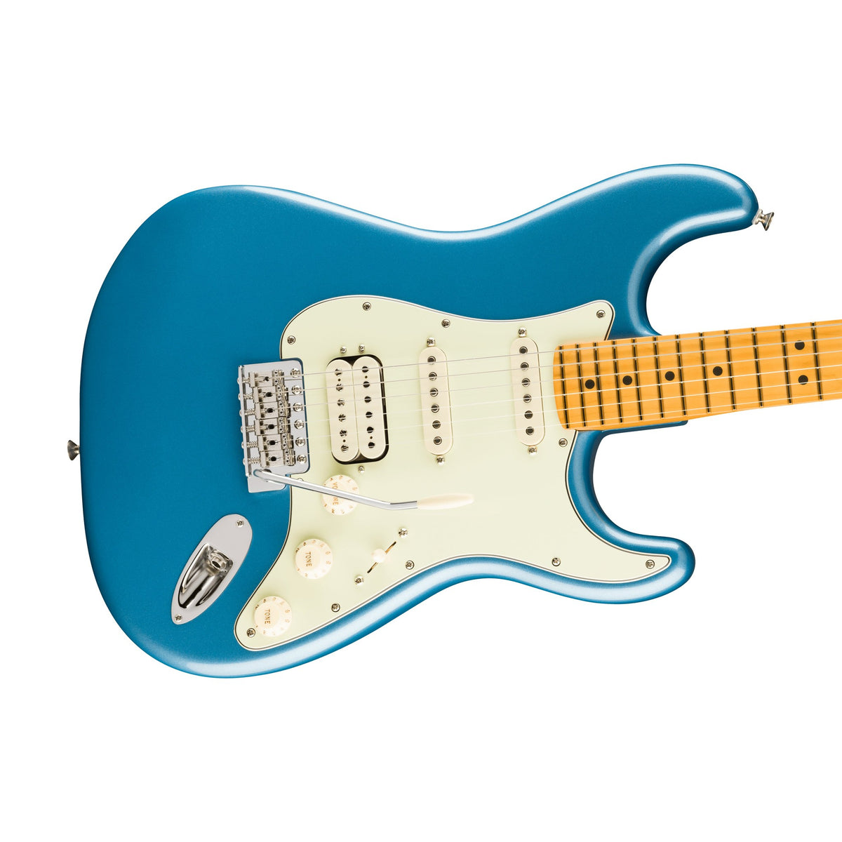 Đàn Guitar Điện Fender American Professional Classic Stratocaster HSS màu Faded Lake Placid Blue – góc nghiêng