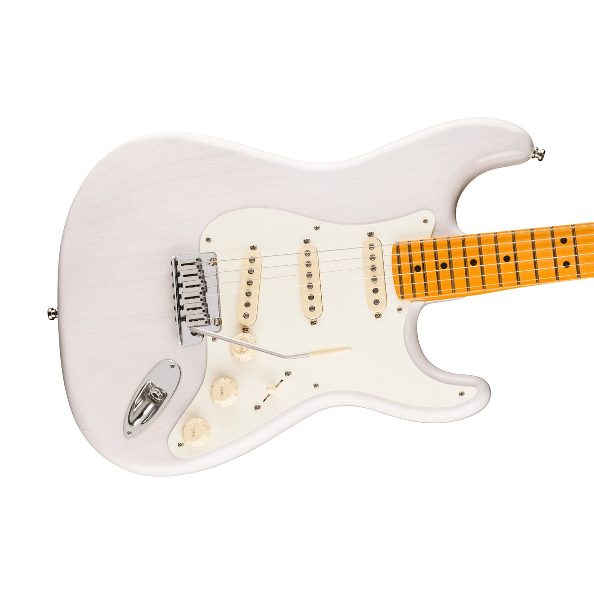 Đàn Guitar Điện Fender American Ultra Luxe Vintage '50s Stratocaster màu White Blonde – góc nghiêng