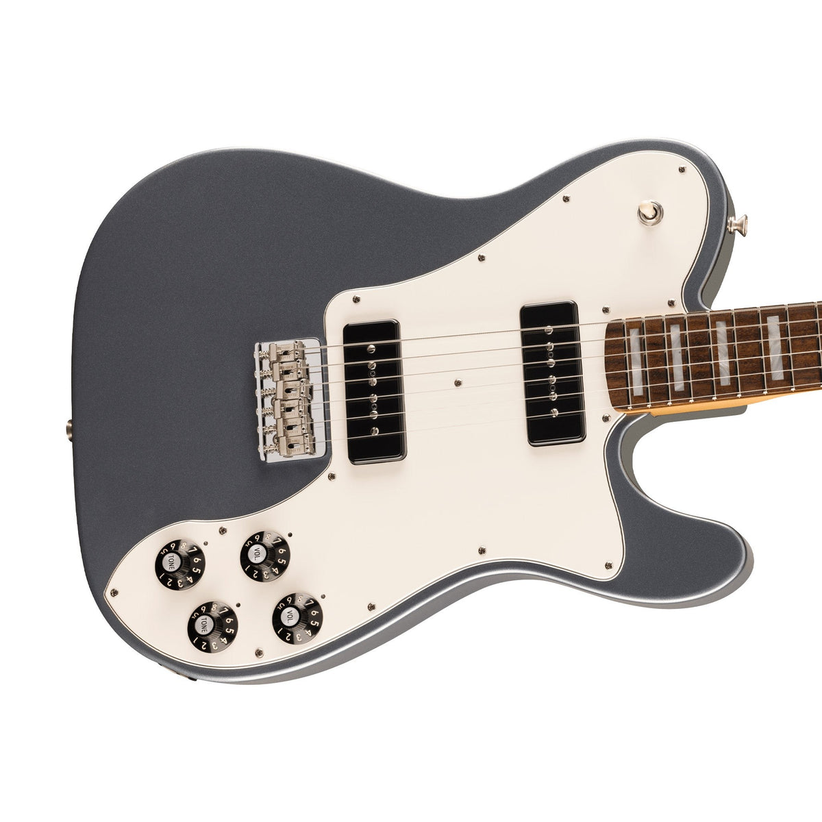 Đàn Guitar Điện Fender Chris Shiflett Cleaver Telecaster Deluxe màu Charcoal Frost Metallic – góc nghiêng