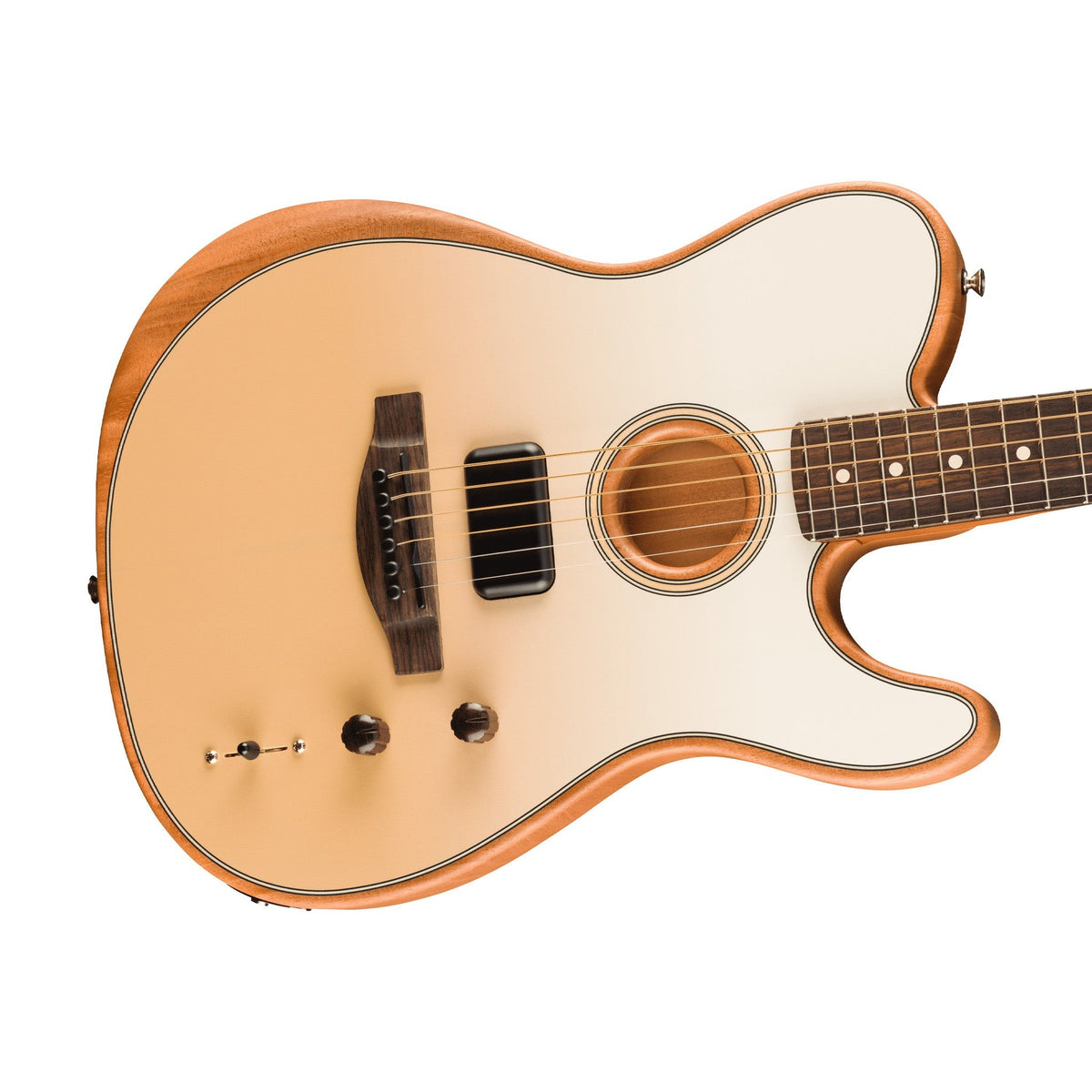 Đàn Guitar Điện Fender FINNEAS Acoustasonic Player Telecaster màu Cappuccino Fade – góc nghiêng
