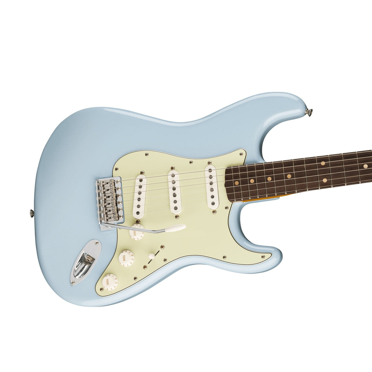 Đàn Guitar Điện Fender Limited Edition Vintera II Road Worn '60s Stratocaster màu Sonic Blue – góc nghiêng