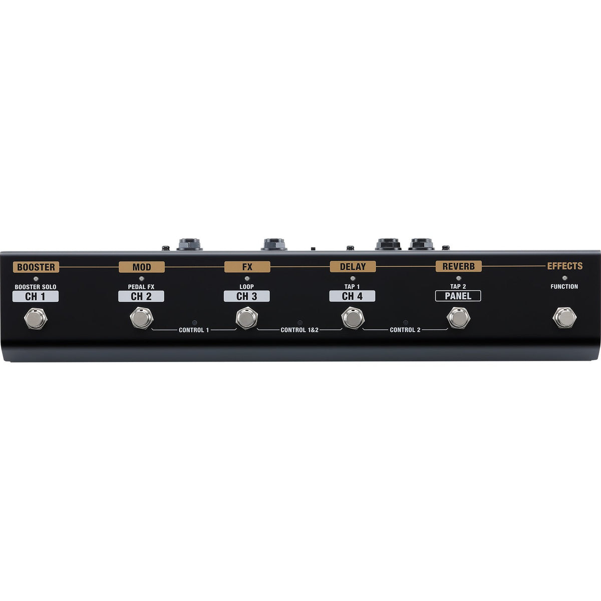 Footswitch BOSS GA-FC EX Foot Controller – mặt trên nhìn thẳng với 6 footswitch CH và nút FUNCTION