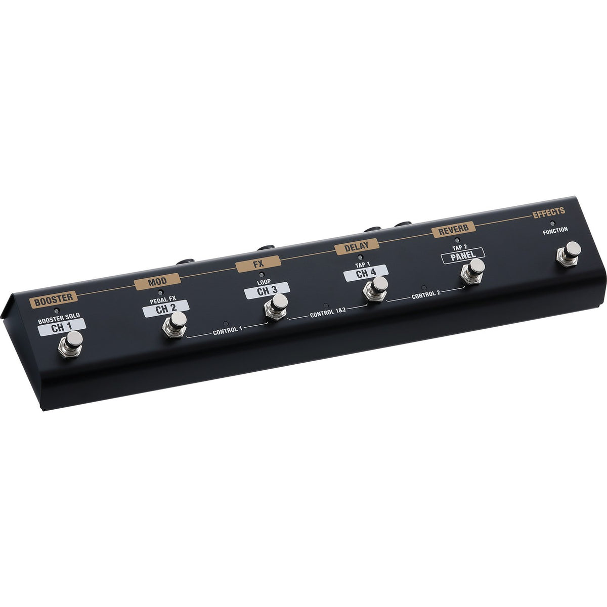 Footswitch BOSS GA-FC EX Foot Controller – góc nghiêng 3/4 thấy dãy footswitch và đèn báo