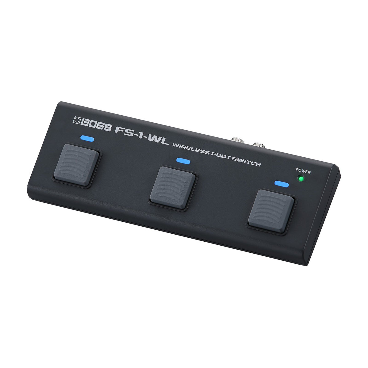 Footswitch Không Dây BOSS FS-1-WL – góc nghiêng 3/4 trên nền trắng, vỏ đen in chữ FS-1-WL WIRELESS FOOT SWITCH