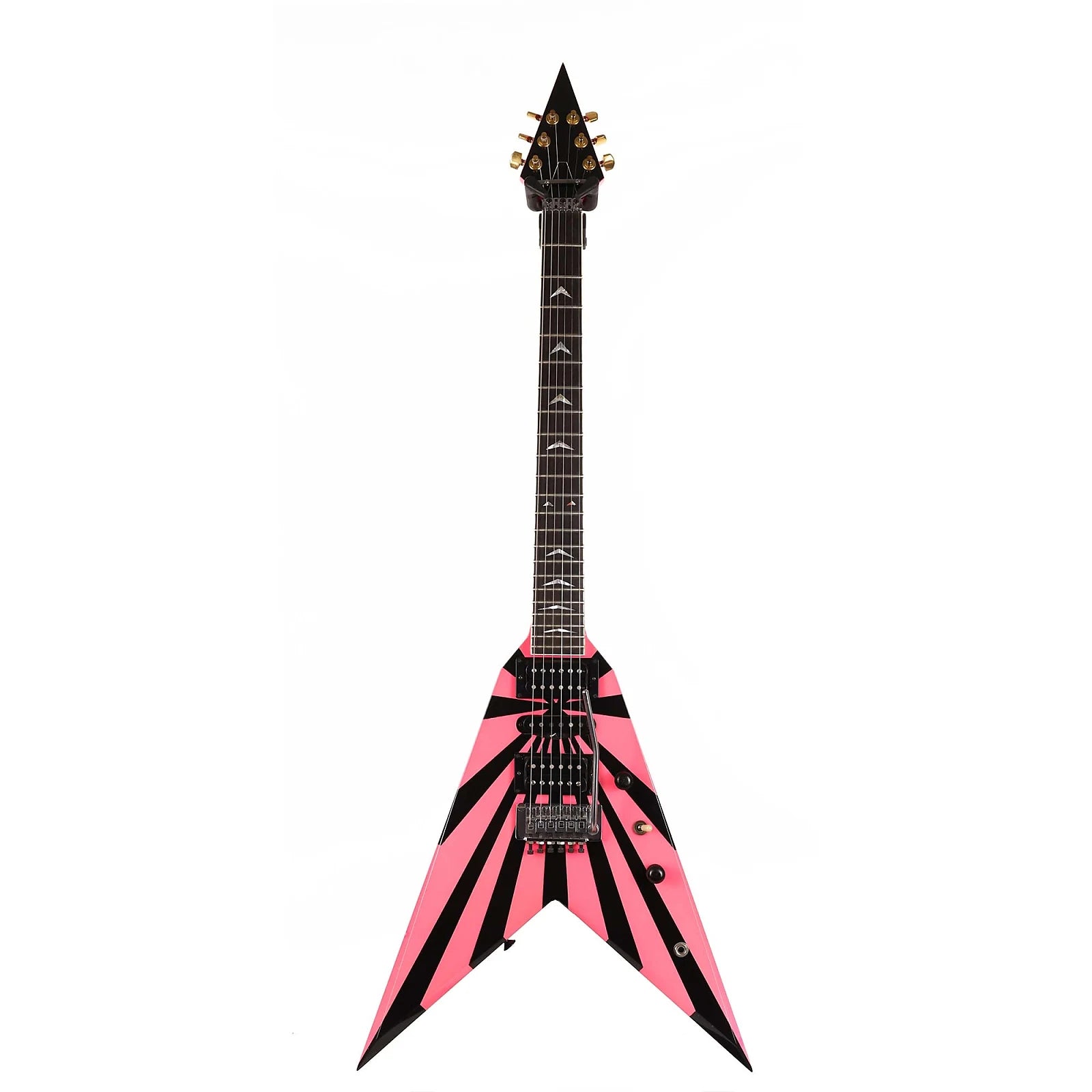 Đàn Guitar Điện Charvel 1980 Vic Vergat Pointy V HSH, Ebony Fingerboard, Pink and Black