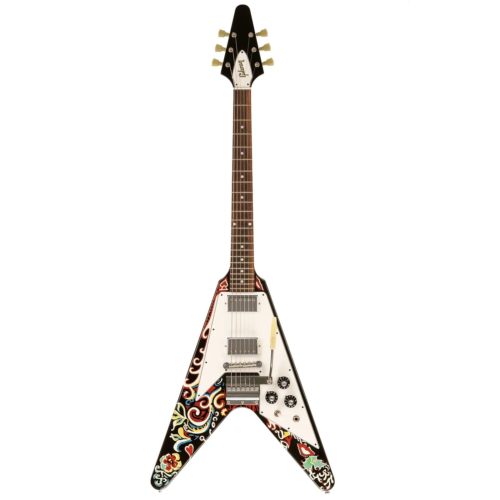 Đàn Guitar Điện Gibson Flying V 2011 Ebony With Jimi Hendrix Psychedelic Custom Paint, Vibrola 