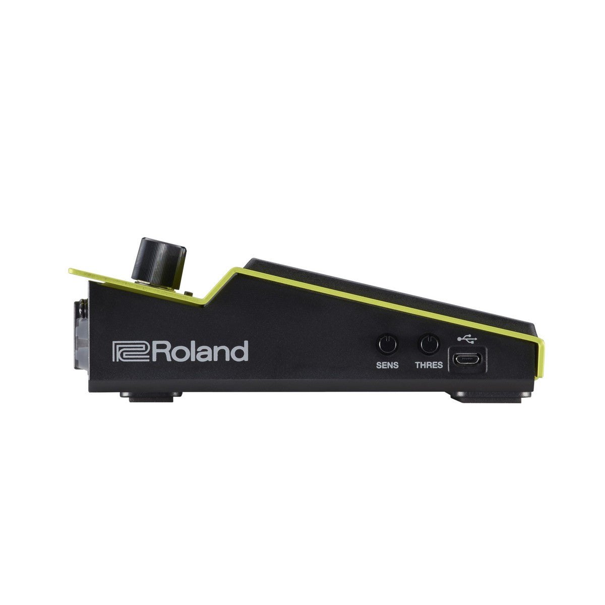 Pad Trống Điện Roland SPD::ONE KICK – nhìn ngang cạnh bên với chỉnh SENS, THRES và cổng USB