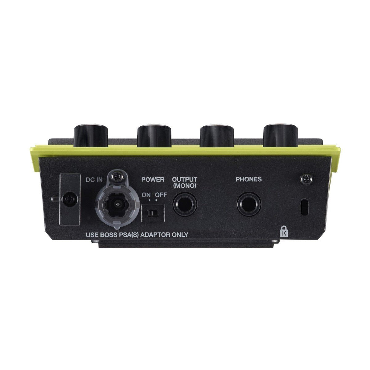 Pad Trống Điện Roland SPD::ONE KICK – mặt sau với cổng DC IN, công tắc nguồn, OUTPUT (MONO), PHONES