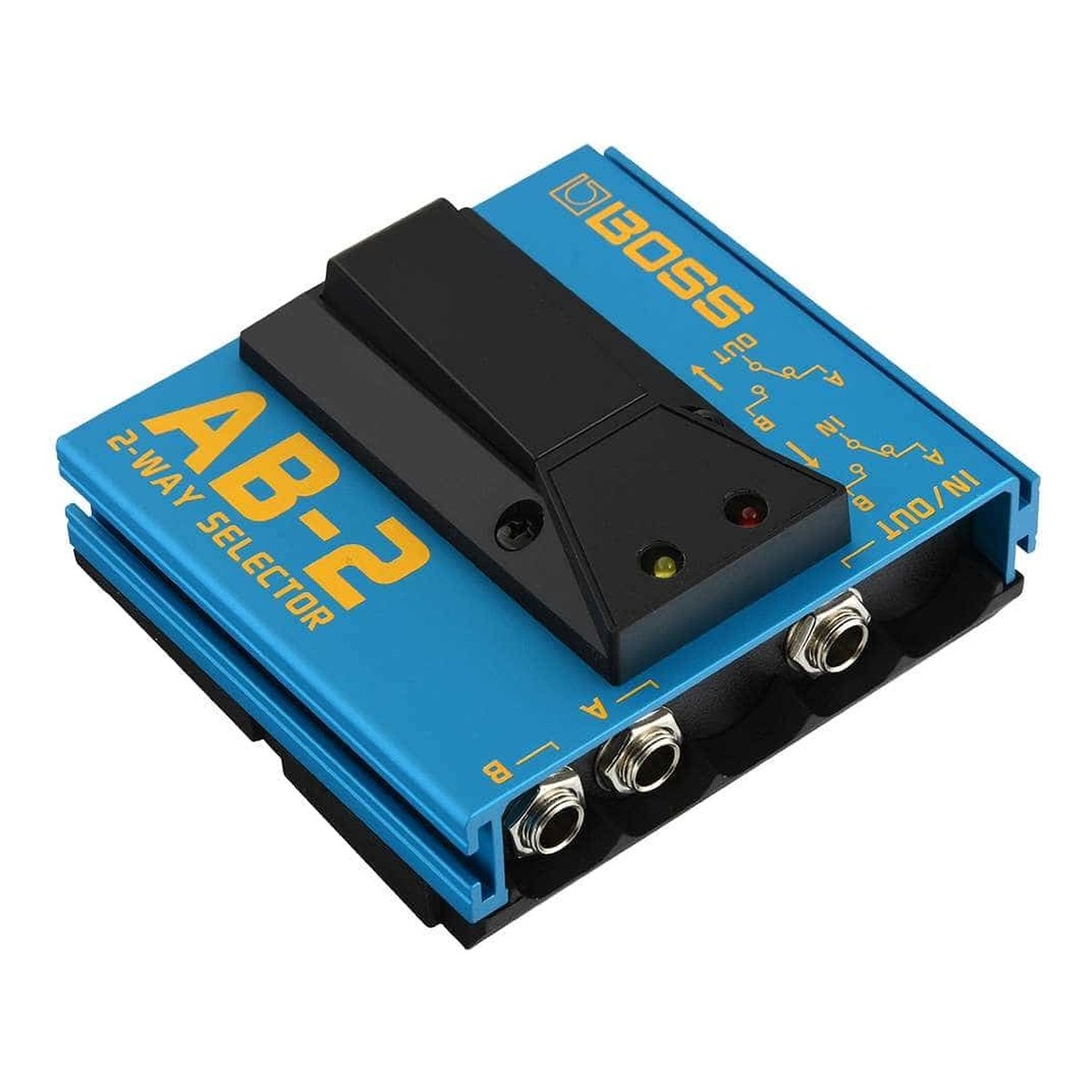 Góc nghiêng BOSS AB-2 thấy 3 cổng jack B, A và IN/OUT