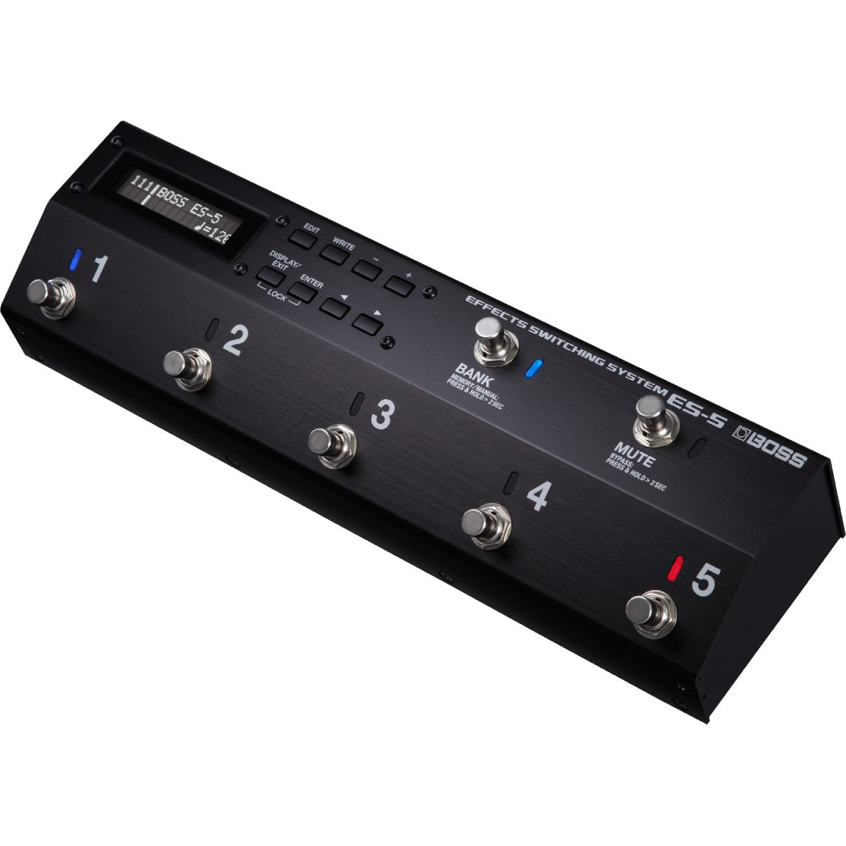 Pedal Switcher BOSS ES-5 Effects Switching System – góc nghiêng phải thấy màn hình LCD và các nút chỉnh sửa