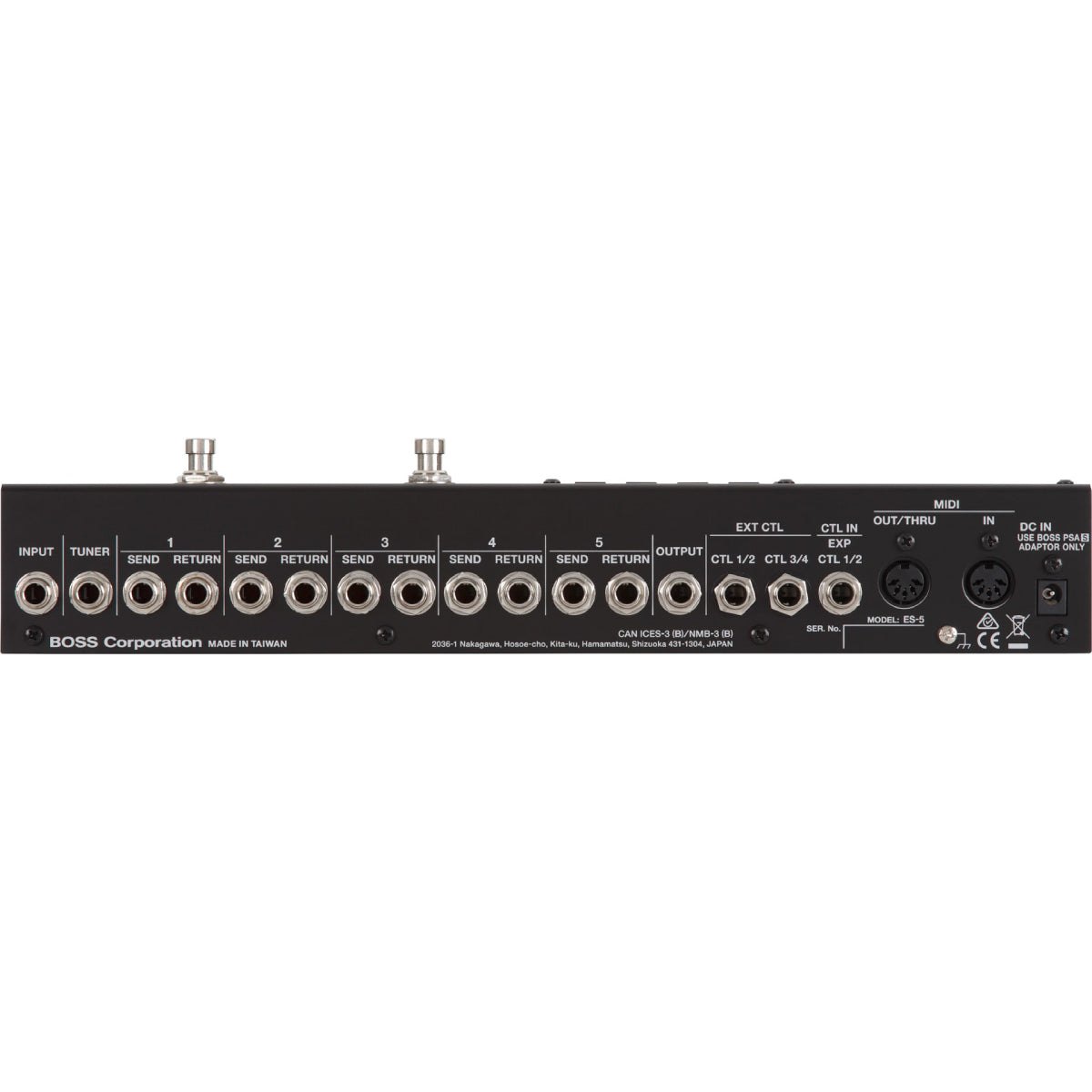 Pedal Switcher BOSS ES-5 Effects Switching System – mặt sau với 5 cặp SEND/RETURN, cổng MIDI, CTL và DC IN
