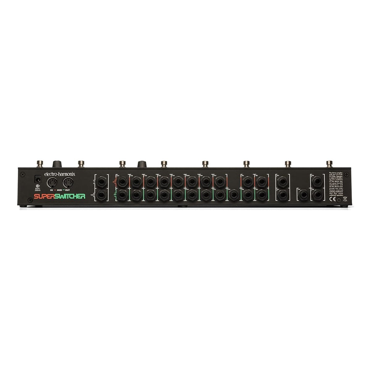 Pedal Switcher Electro-Harmonix Super Switcher Programmable Effects Hub – Mặt sau Super Switcher với dãy jack SEND/RTN của 8 loop, insert loop, IN, OUT L/R, TUNER, TAP, CTRL và MIDI