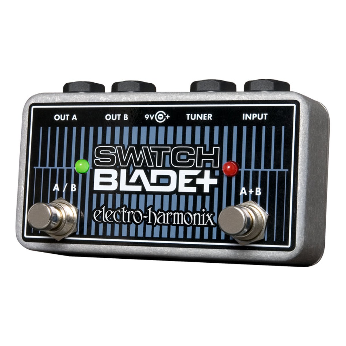 Pedal Switcher Electro-Harmonix Switchblade Plus Channel Selector – Góc nghiêng Switchblade+ thấy vỏ nhôm đúc và các jack ở cạnh trên