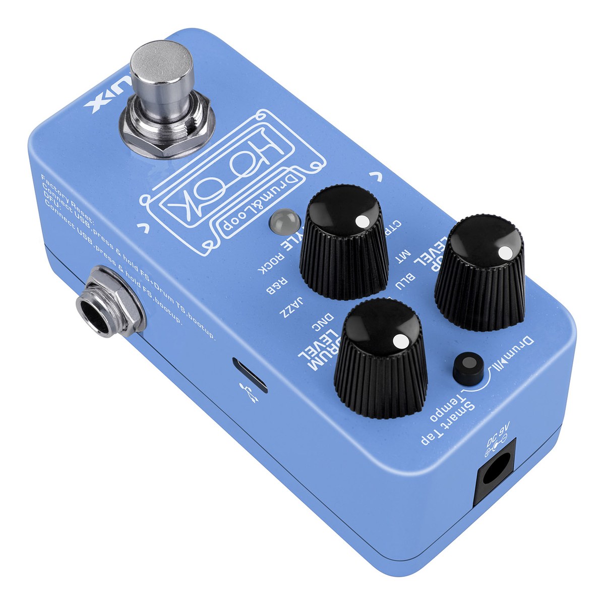 Pedal Trống Kiêm Looper NUX HOOK Drum & Loop NDL-3 – Góc nghiêng phía đầu pedal NUX HOOK NDL-3 nhìn từ bên còn lại