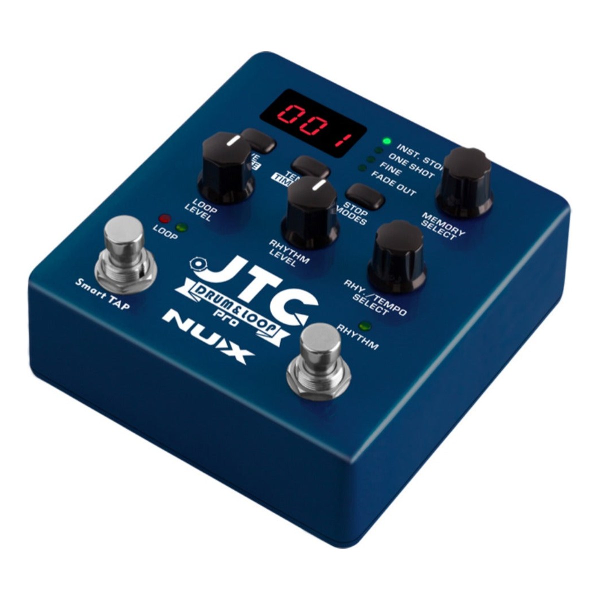 Pedal Trống Kiêm Looper NUX JTC Drum & Loop Pro NDL-5 – Góc nghiêng JTC Pro từ bên trái, thấy footswitch Smart TAP