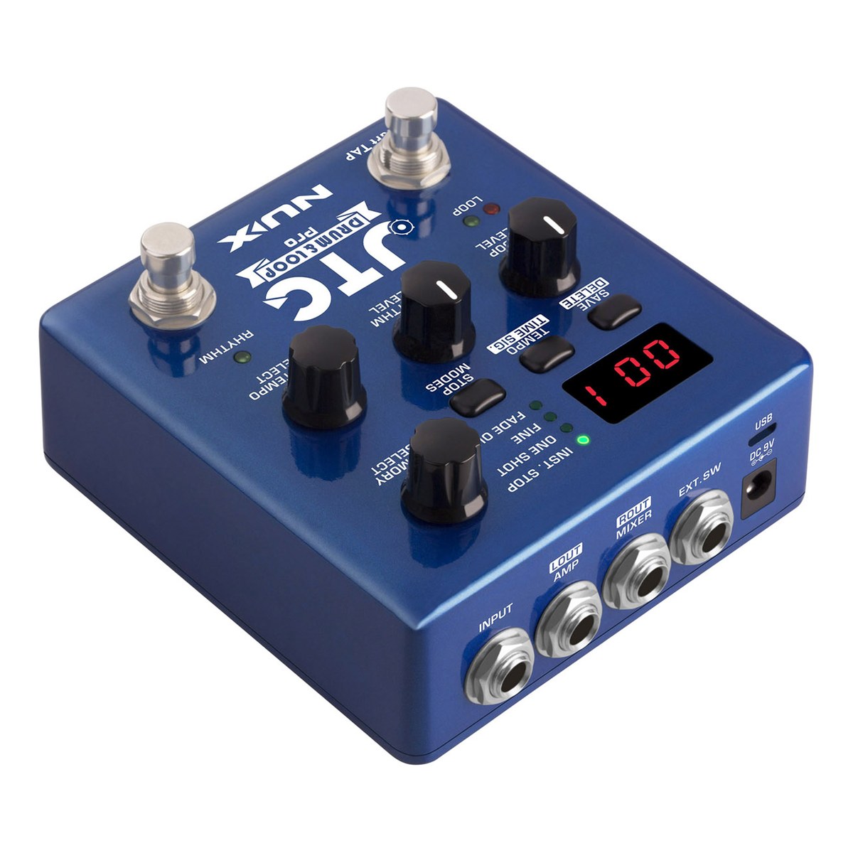 Pedal Trống Kiêm Looper NUX JTC Drum & Loop Pro NDL-5 – Góc nhìn JTC Pro từ phía cụm jack, hướng còn lại