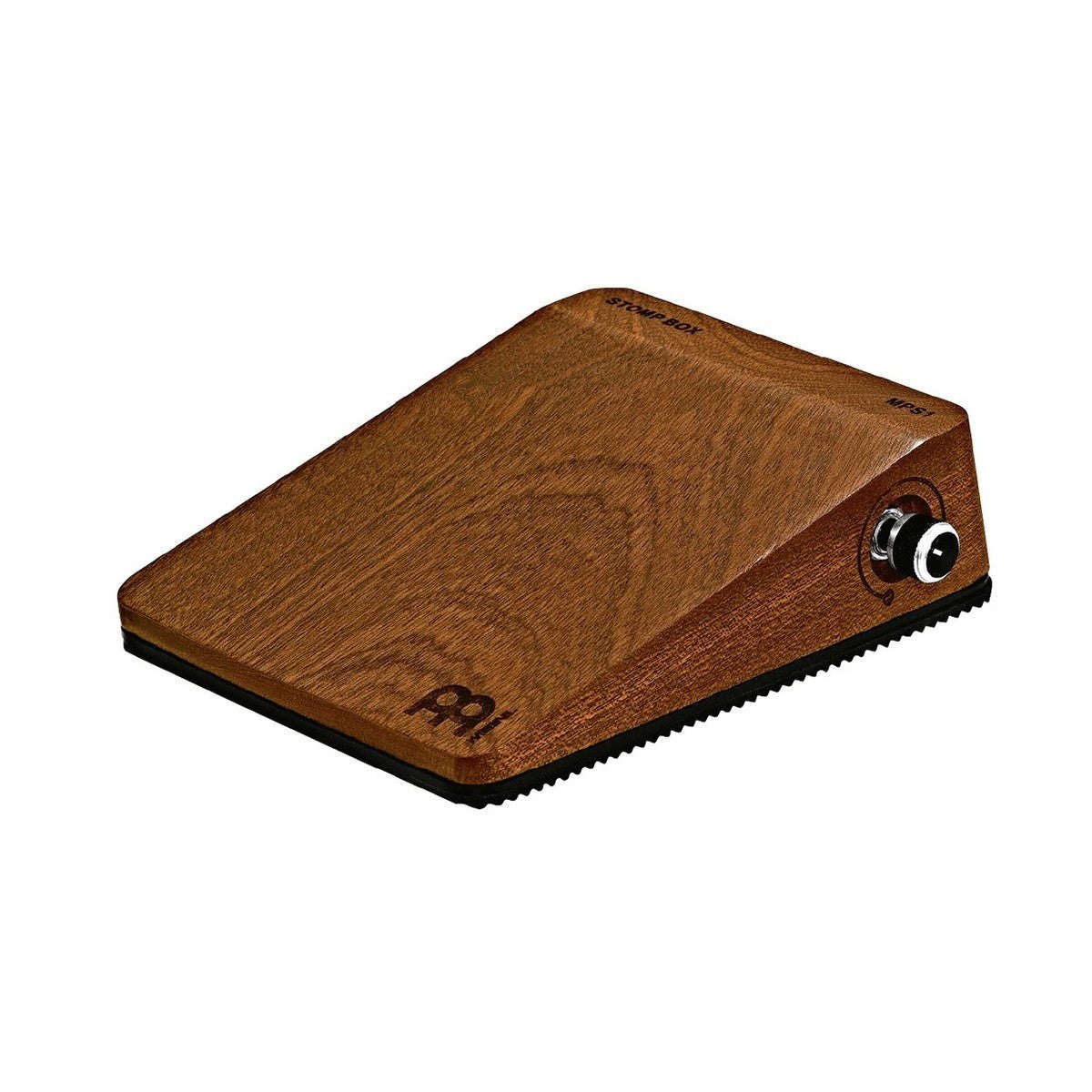 Pedal Trống Meinl Analog Stomp Box MPS1 – góc nghiêng 3/4 mặt trước, mặt đạp gỗ vân nâu với logo Meinl