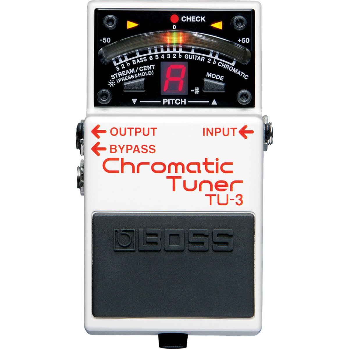 Pedal Tuner BOSS TU-3 Chromatic Tuner – mặt trước với màn hình LED, chữ Chromatic Tuner và bàn đạp BOSS