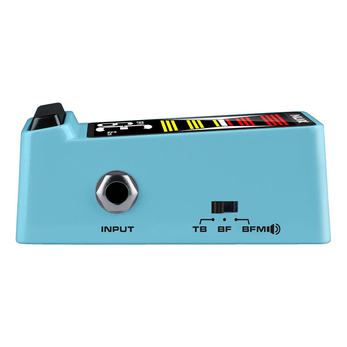 Pedal Tuner NUX Flow Tune MKII NTU-3 màu Blue – Cạnh có jack INPUT và công tắc gạt TB / BF / BFM (màu Blue)