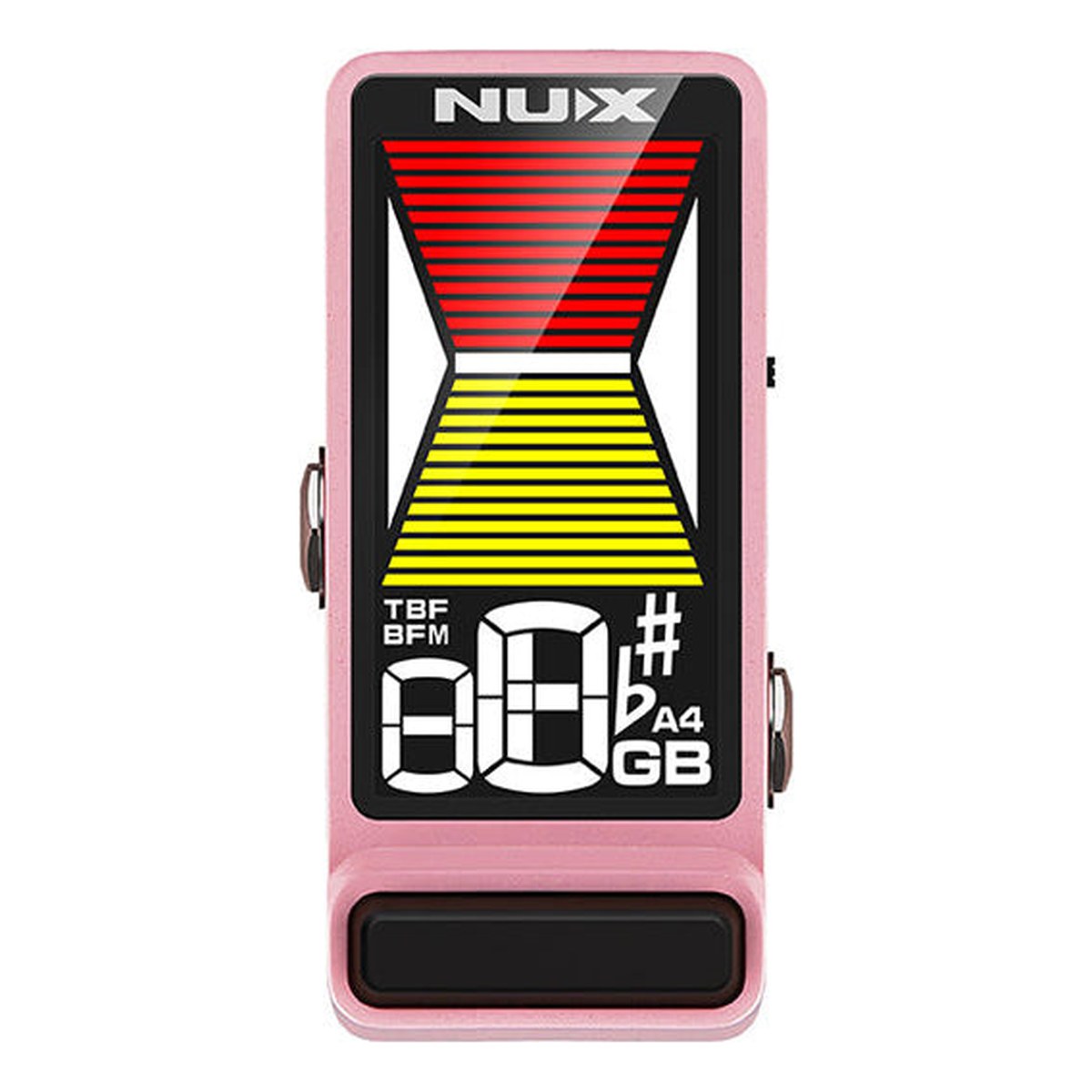 Pedal Tuner NUX Flow Tune MKII NTU-3 màu Pink – NUX Flow Tune MKII NTU-3 màu Pink, mặt trên với màn hình LCD và footswitch