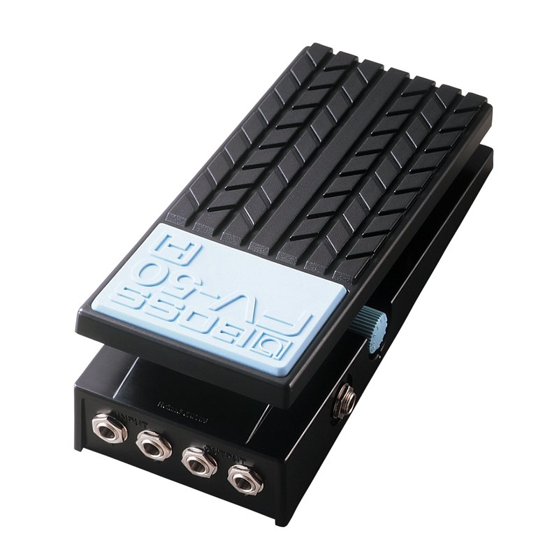 Pedal Volume BOSS FV-50H – ảnh chính hãng góc 3/4, tấm đạp xám nhạt in chữ FV-50 H, 4 cổng jack