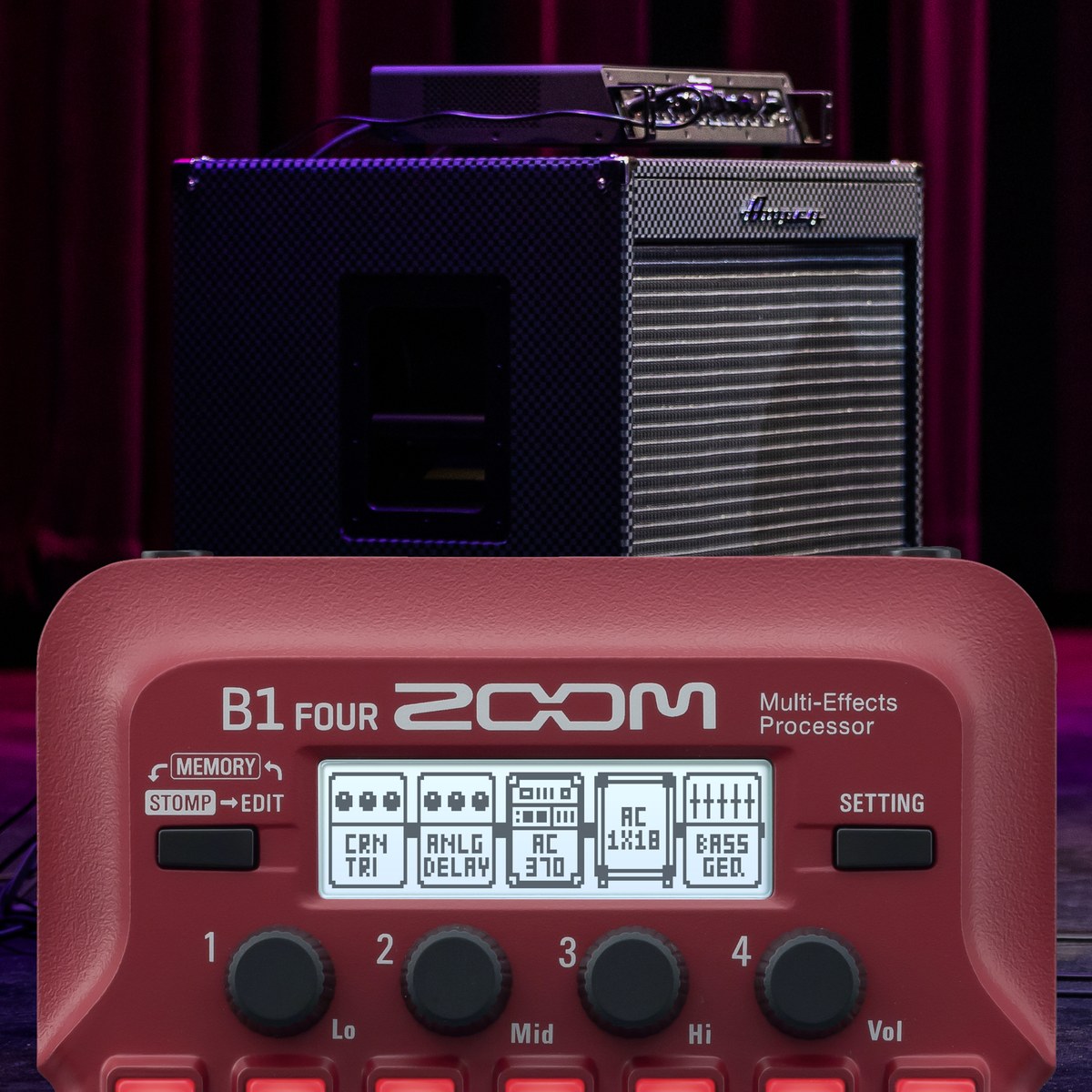 Phơ Bass Zoom B1 FOUR – cận cảnh mặt điều khiển B1 FOUR trước ampli bass