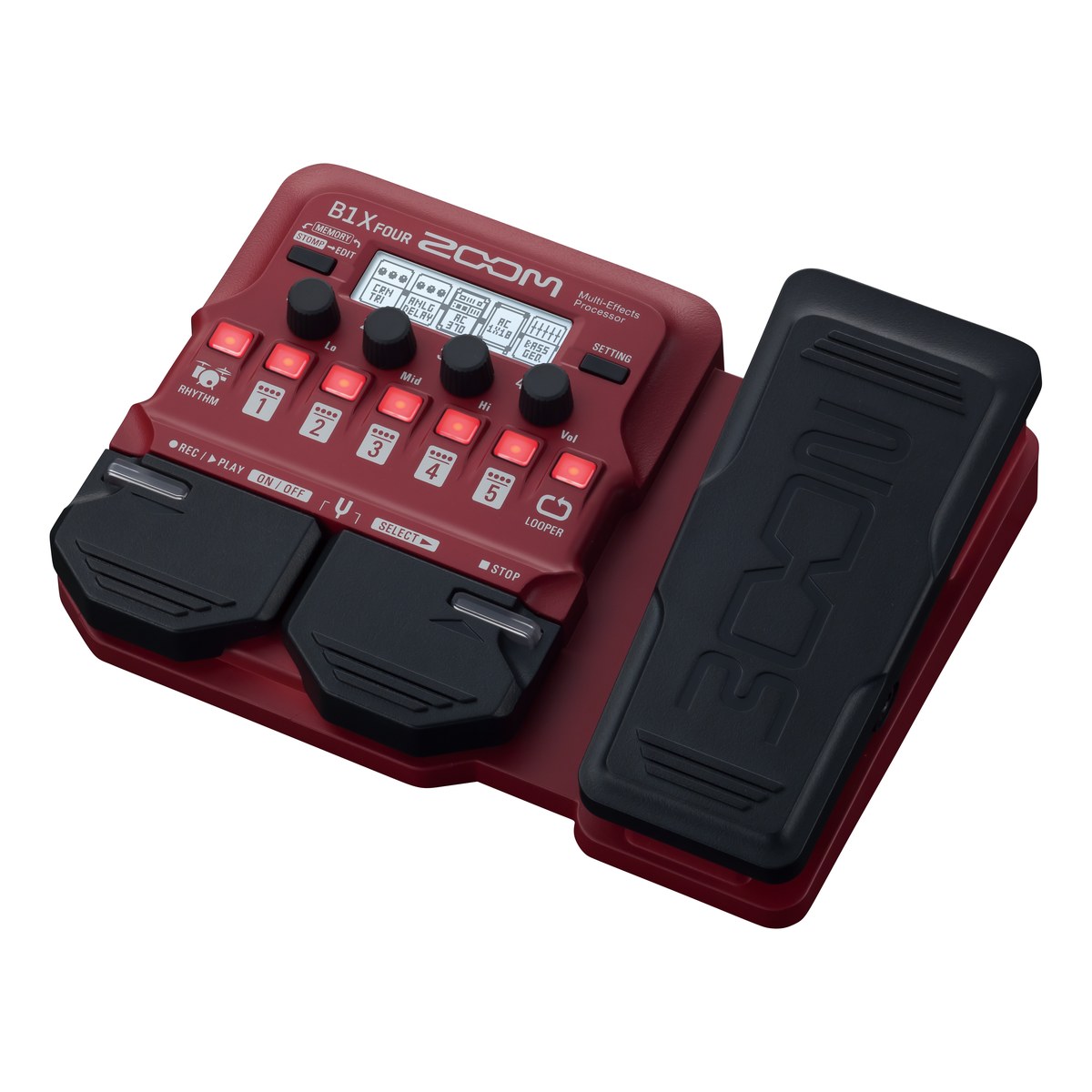 Phơ Bass Zoom B1X FOUR – góc nghiêng phải với pedal expression