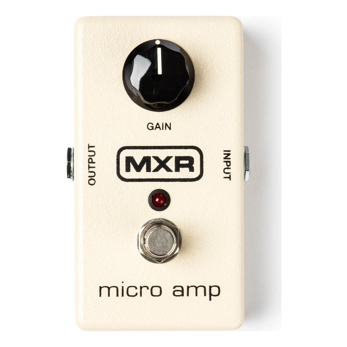 MXR M133 Micro Amp chính diện: vỏ kem, núm GAIN đen, logo MXR, đèn LED đỏ