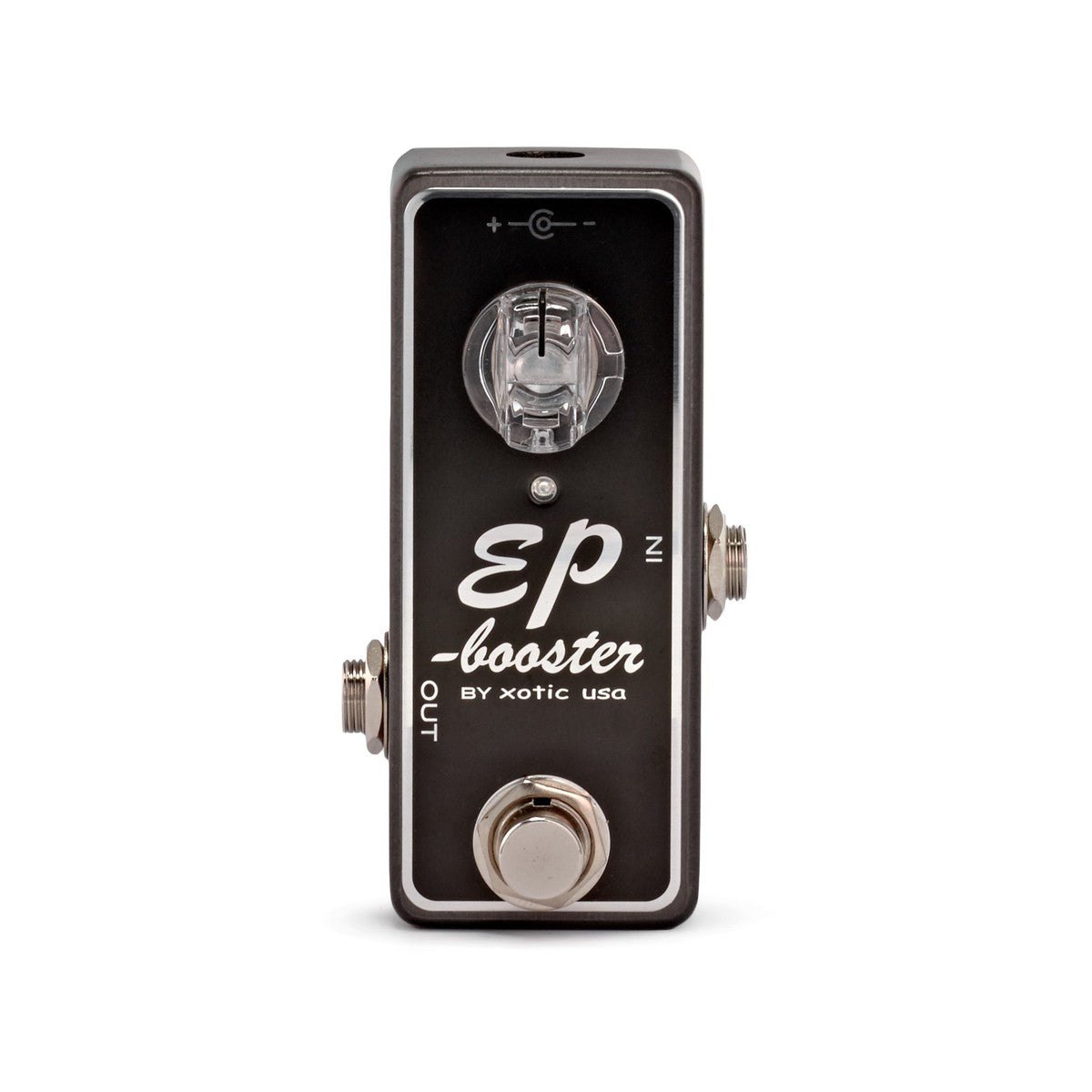 Phơ Boost Xotic EP Booster – mặt trên với núm boost trong suốt và footswitch